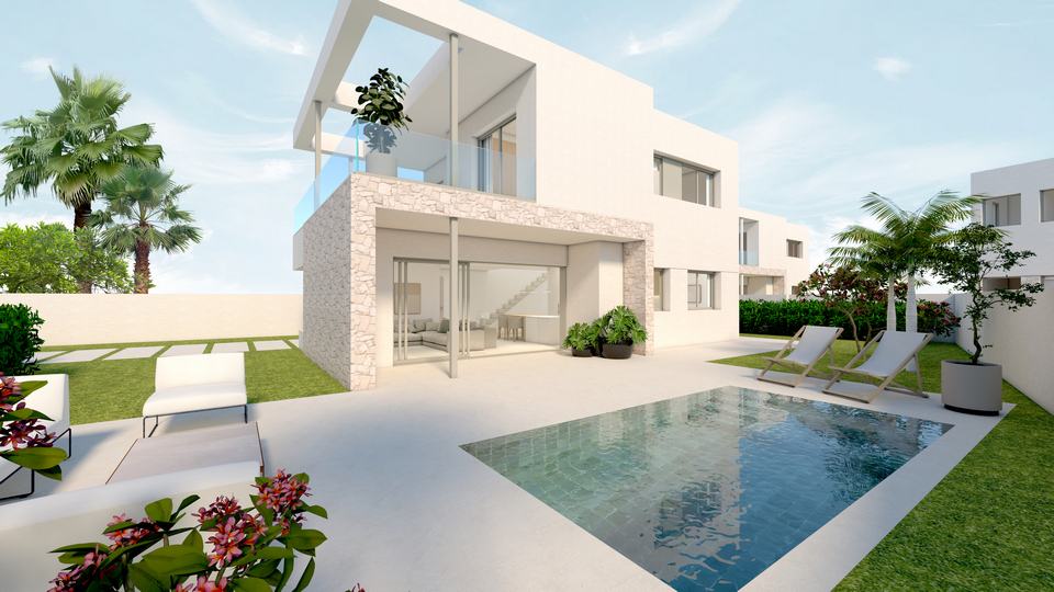 Jardín y piscina privada de una villa de Olimpic Villas