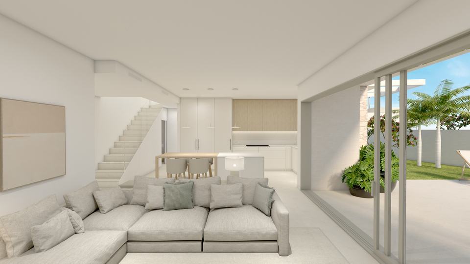 Salón con cocina abierta