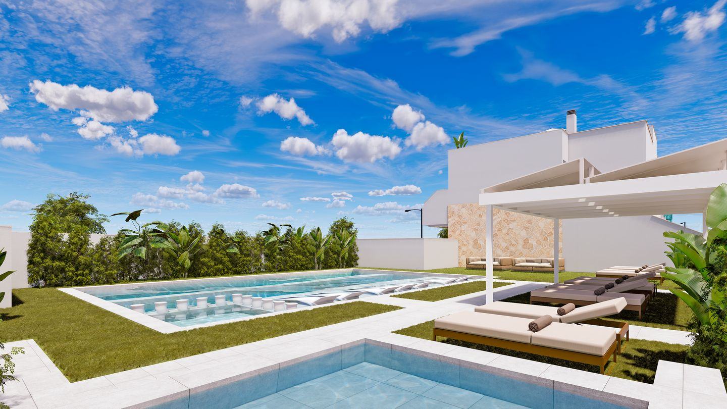 Piscina comunitaria con pérgola