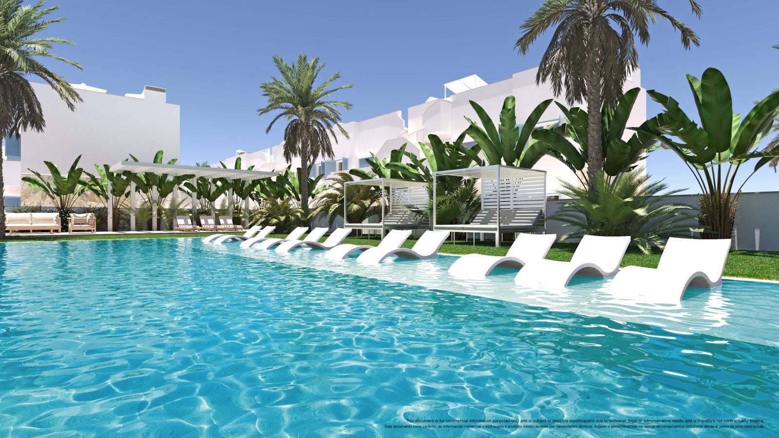 Piscina comunitaria y jardín tropical